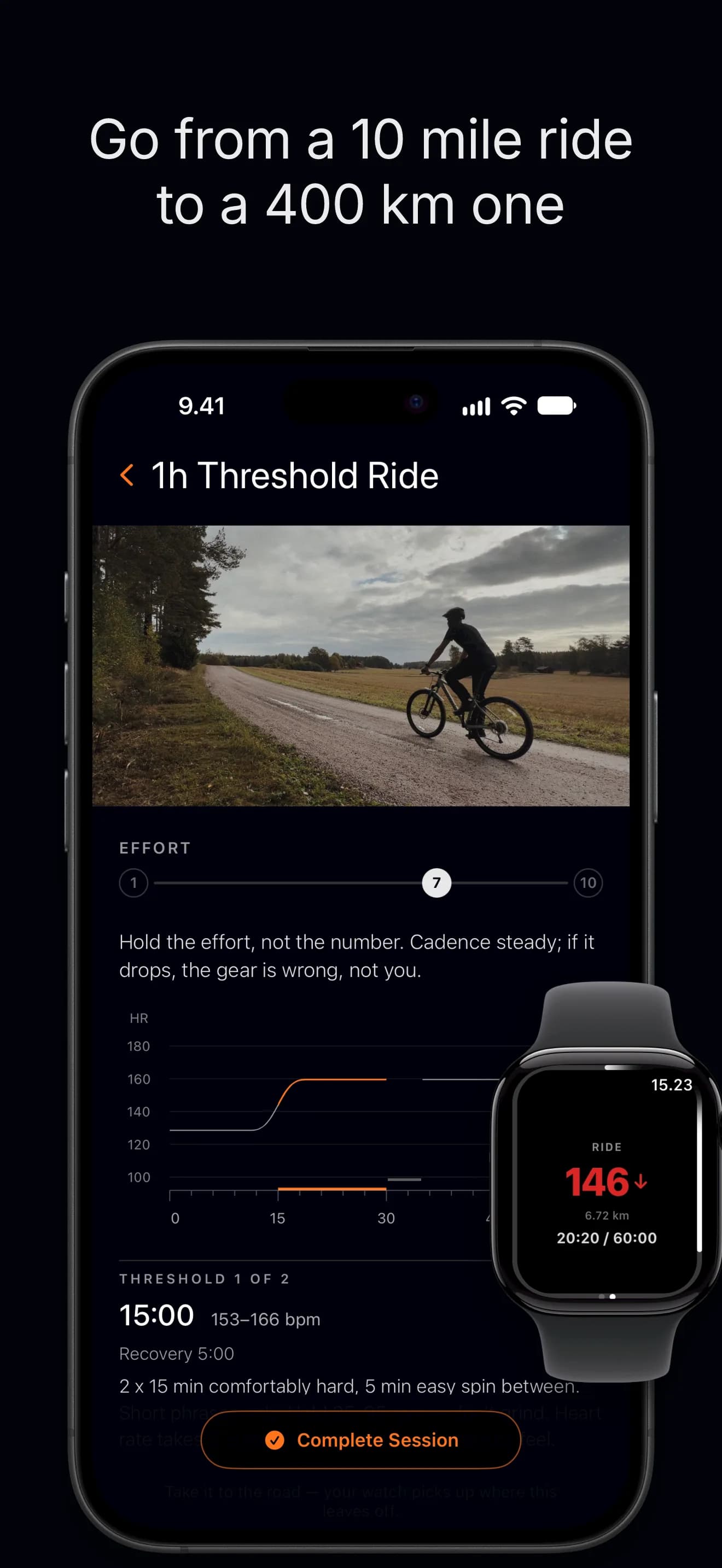 Go from a 10 mile ride to a 400 km one. A structured ride and its efforts, with the zone live on the Watch.