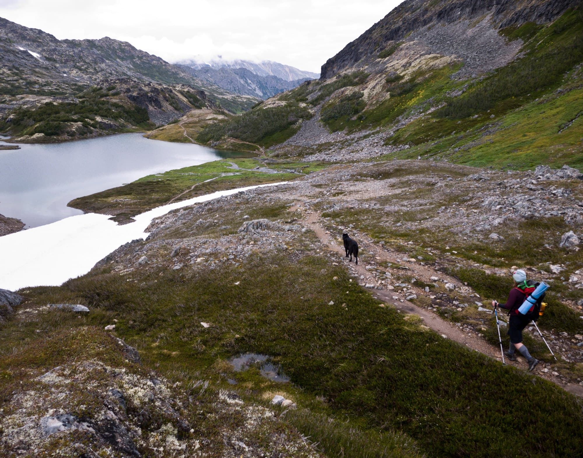 Hiker on the Chilkoot Trail near Crater Lake.