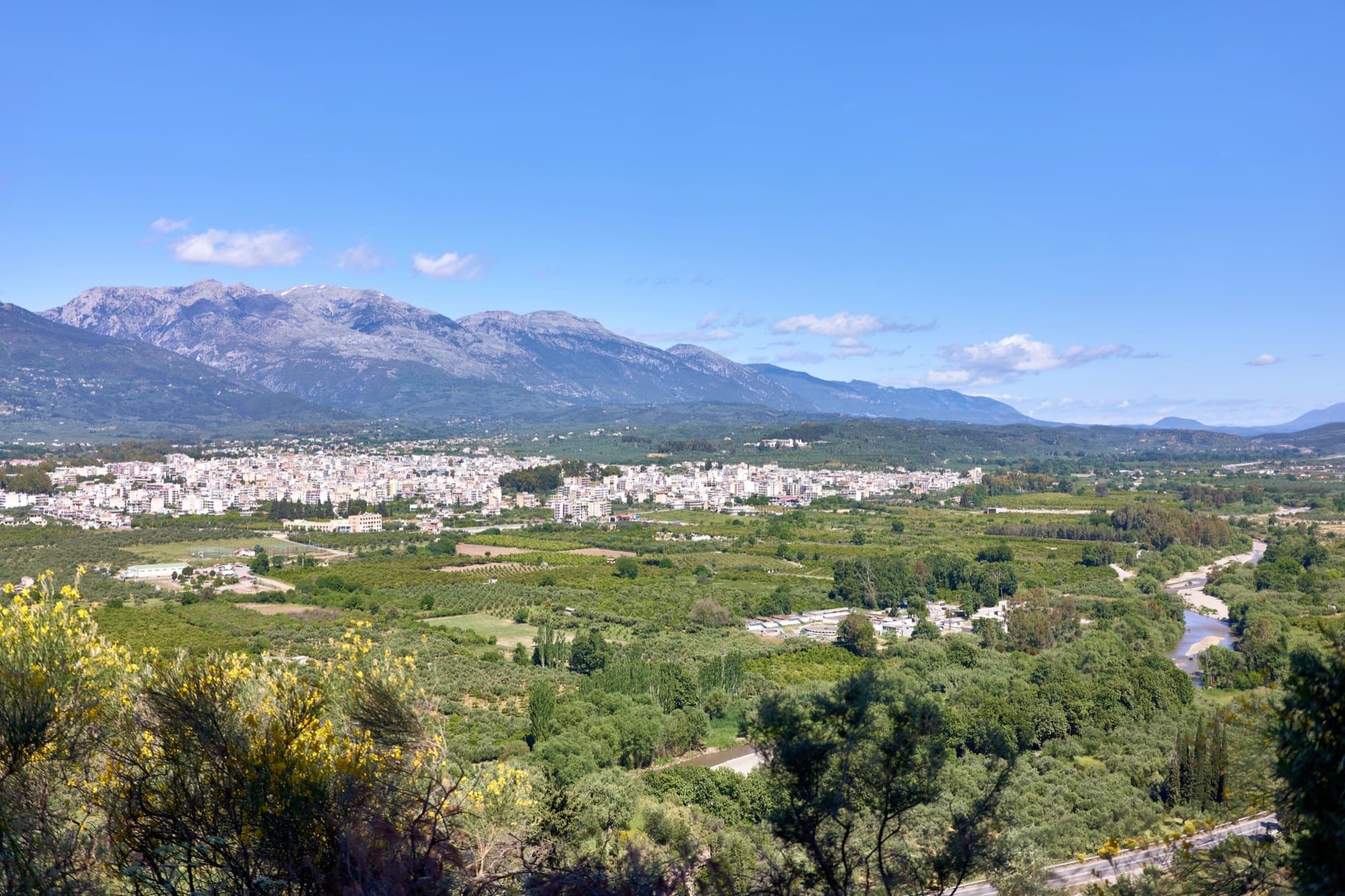 Modern Sparta, Mount Taygetus and the Eurotas valley.