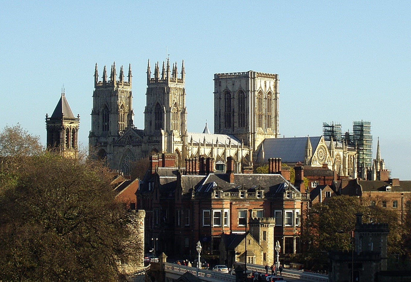 York Minster seen from the city walls in low winter sun.