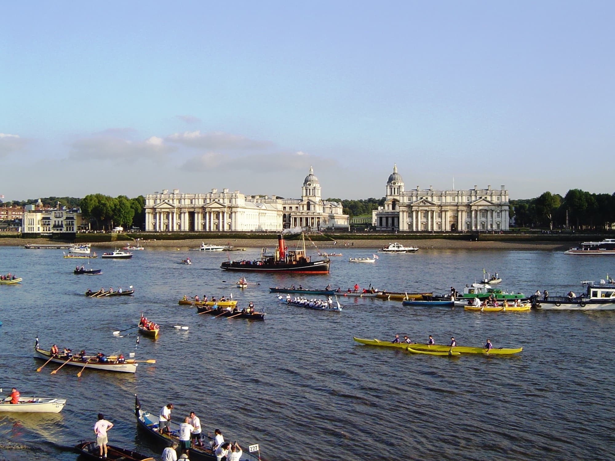 Great River Race rowers on the Thames at Greenwich.